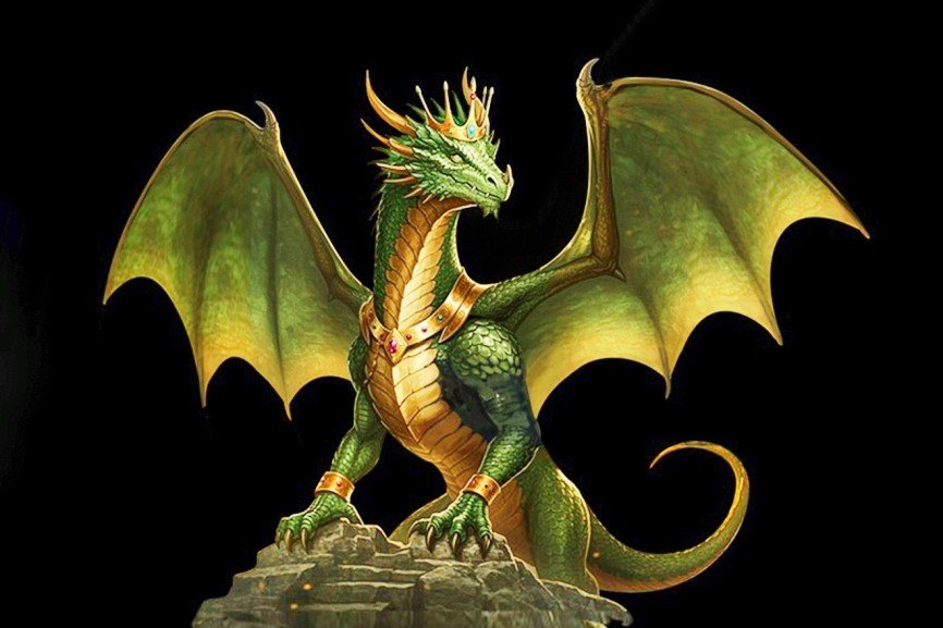 Welt der Drachen: Ein majestätischer Lichtdrache in goldener Rüstung wacht über den Fels