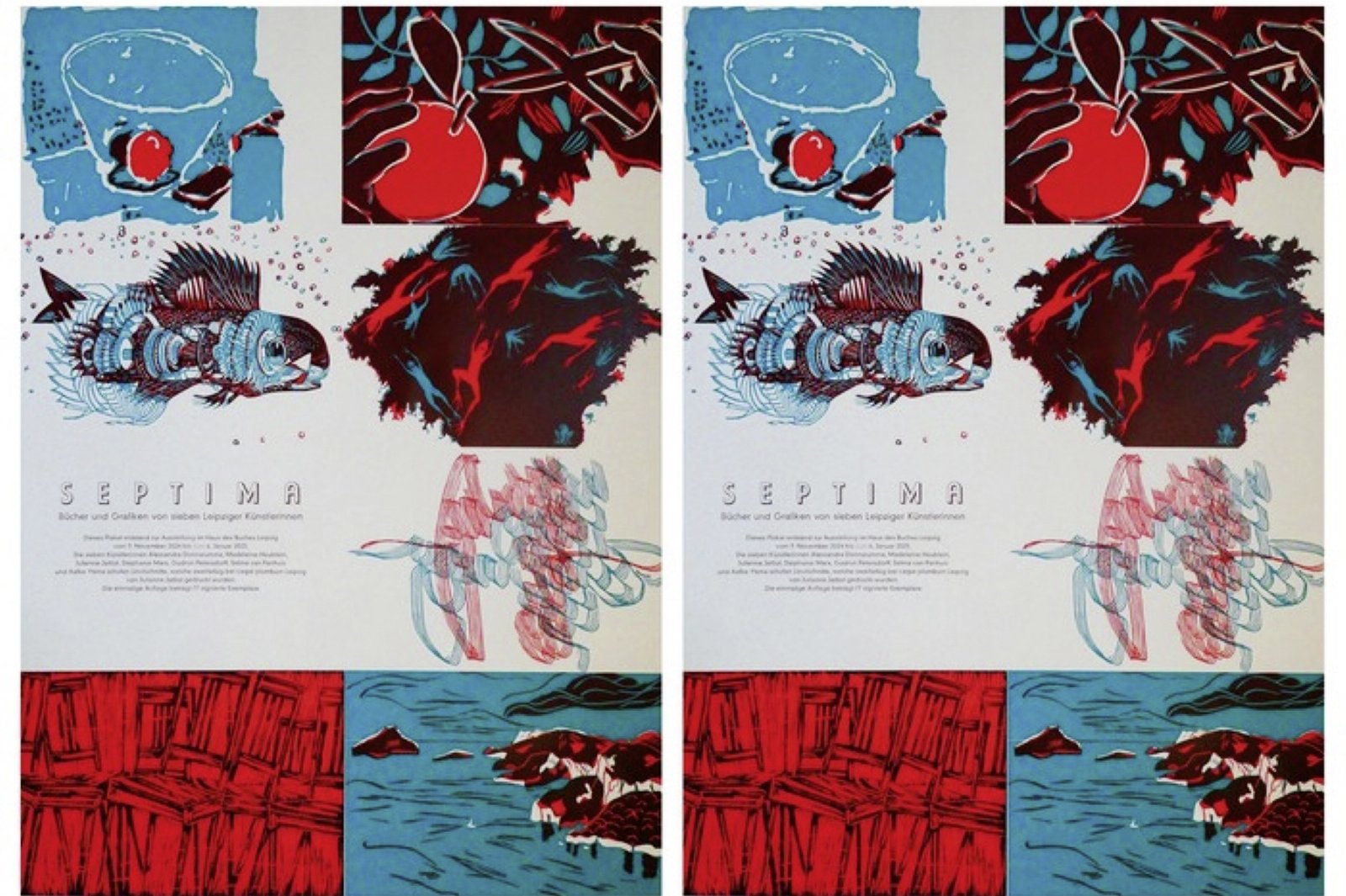 Dieses Plakat mit Linolschnitten haben die Künstlerinnen bereits im Vorfeld der Ausstellung erschaffen