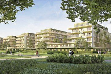 zusehen: Moderen Häuser in einem grünen Park