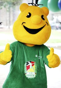 Maskottchen SC DHFK LEIPZIG: ein gelber Bär 