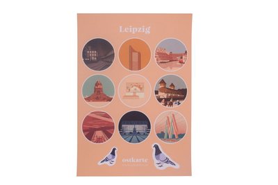 Leipzig-Stickerbogen – kreative Aufkleber mit Stadtliebe in beige