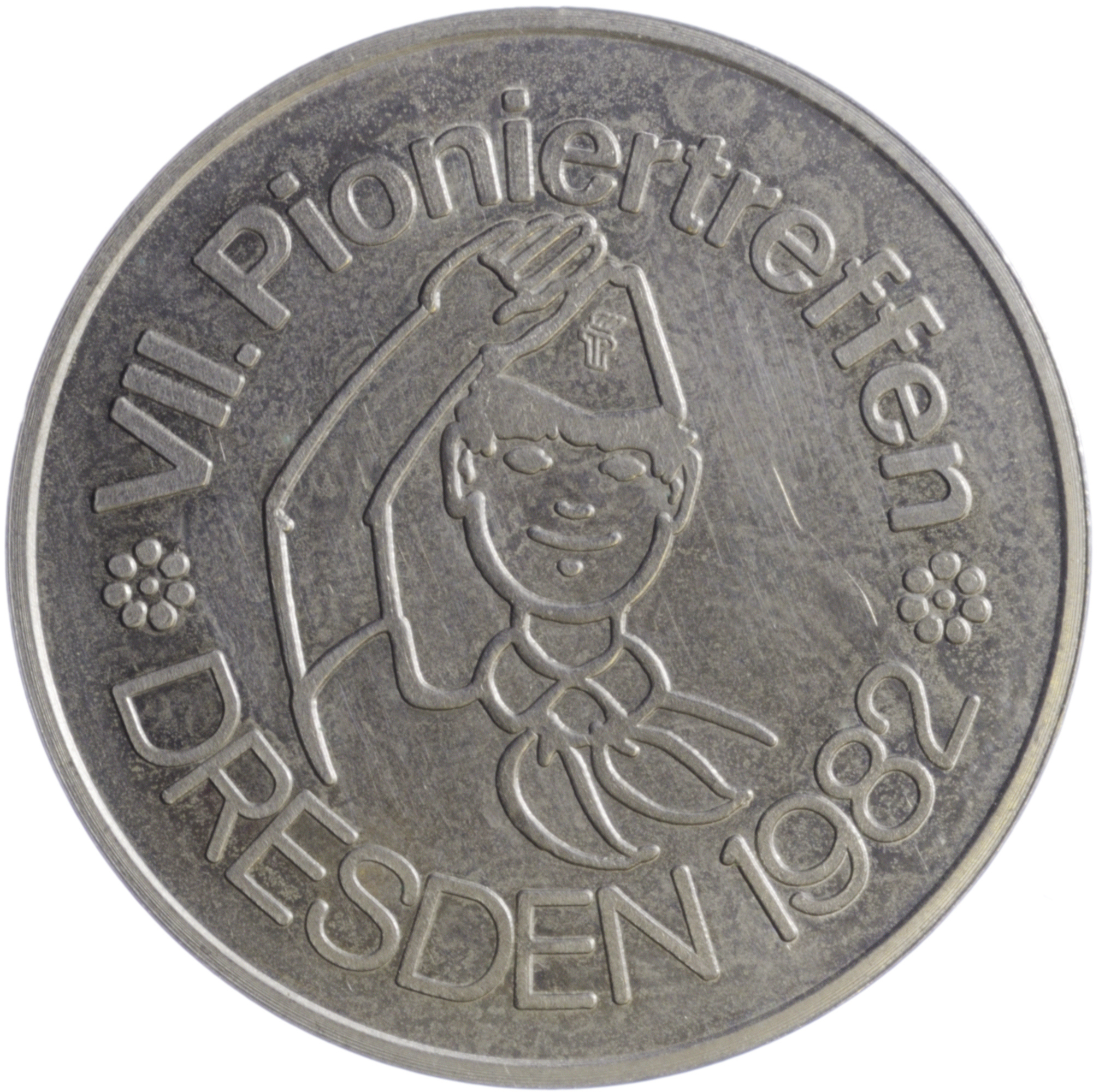 Eine Medaille, geprägt für das Pioniertreffen 1982 Dresden